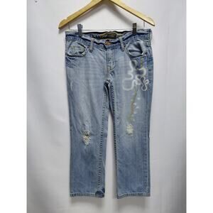 Old Navy Distressed Embroidered Jeans Blue Women Solid Denim Size 2